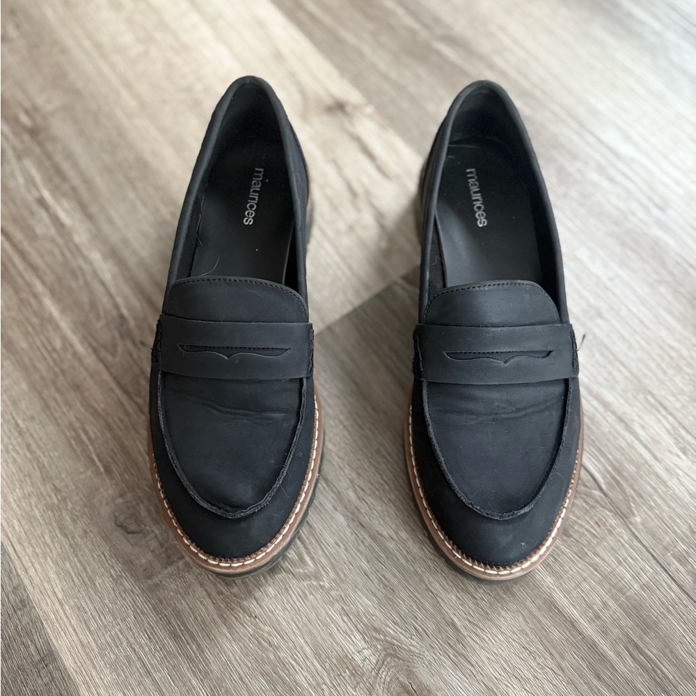 Maurices Black Loafers with Tan Sole